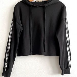 RAGGS II RICHES Unisex Soft Black Oversized Cropped Checkered Stripe Hoodie M